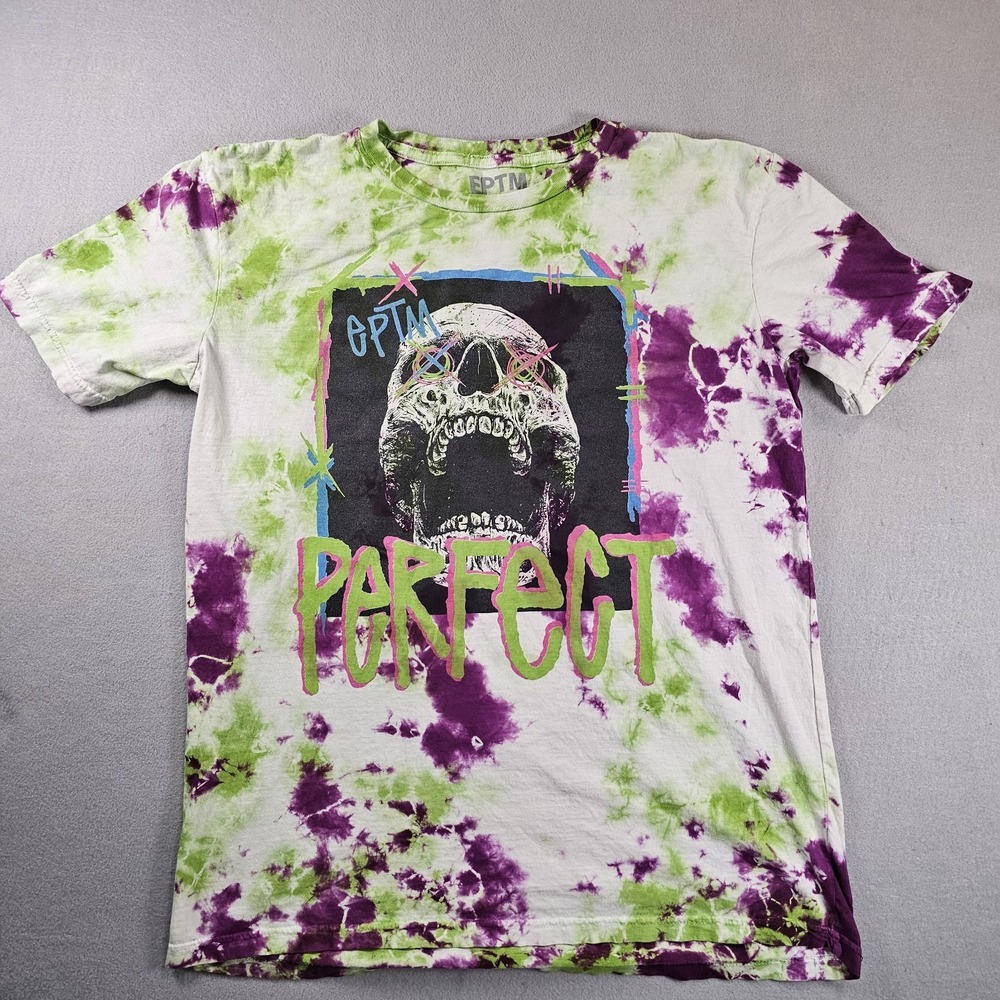 EPTM Perfect Skull Graphic T Shirt Mens M Purple Green Tie Dye Streetwear